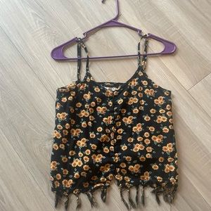 small navy blue tank with floral detail